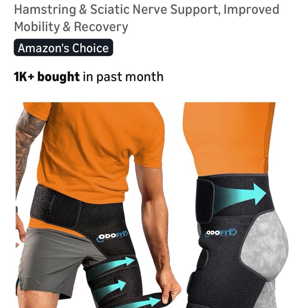 ODOFIT unisexHamstring & Sciatic Support Wrap Right Leg- Black with Teal Accents